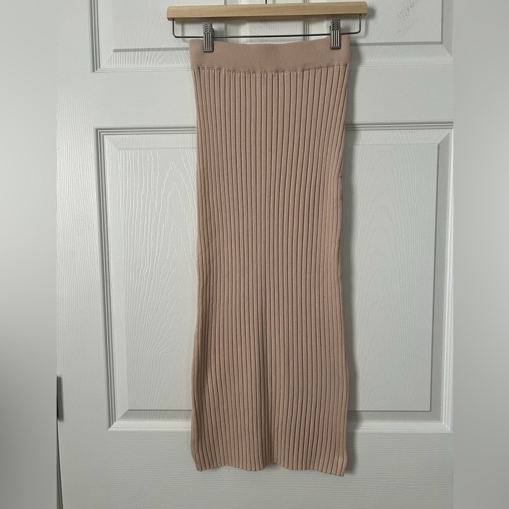 SHEIN Beige Ribbed Pencil Skirt